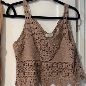Bluivy Tan Crochet Lace Crop Top